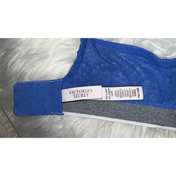 Victorias Secret Lined No Wire Bra Lace Spell Out Womens 38C Blue - Picture 6 of 6